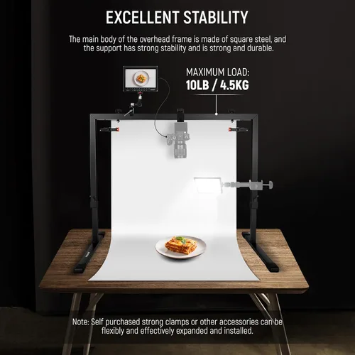 Miniatura 4 de NEEWER Soporte de cámara sobre mesa para tomas desde arriba, soporte de mesa resistente de acero para montaje de cámara, plataforma multidispositivo