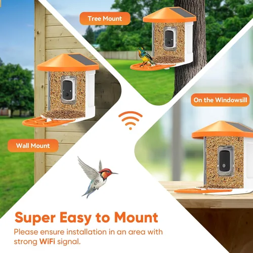 Miniatura 8 de FVVL - Comedero para pájaros con cámara alimentado por energía solar, cámara inteligente de alimentación inteligente para aves con visión