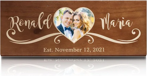 Bemaystar Regalos de boda personalizados, letreros de madera con nombre, foto, fecha, para recuerdos únicos de aniversario, recuerdos de amor,