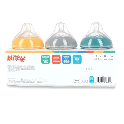 Miniatura 3 de Nuby Paquete de 3 biberones para bebés con pezón de silicona de flujo lento tamaño mamario: 0+ meses, 8 onzas, paquete de 3: delicados estampados