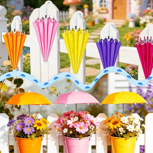 Miniatura 6 de Hiawbon Escala 1:6, 8 Paraguas en miniatura, ajustable, mini paraguas colorido y lluvioso para decoración de personas de 18 pulgadas