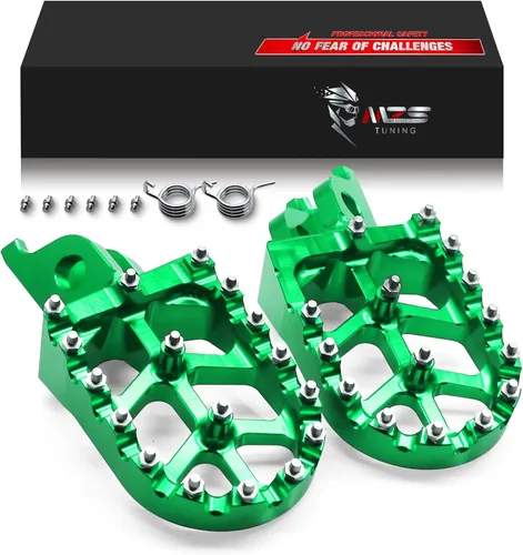Miniatura 25 de MZS Estriberas para Dirt Bike, Estriberas CNC Motocross KLX 110 Reposapiés MX Pedal de Descanso Verde Compatible con KLX110 2002-2024 / KLX110L