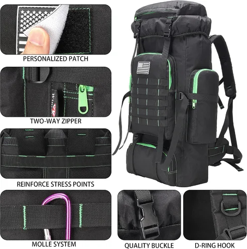 Miniatura 6 de Mochila de senderismo W WINTMING para hombres 70L/100L, mochila de campamento, mochila militar Molle, paquete de asalto de 3 días para escalada