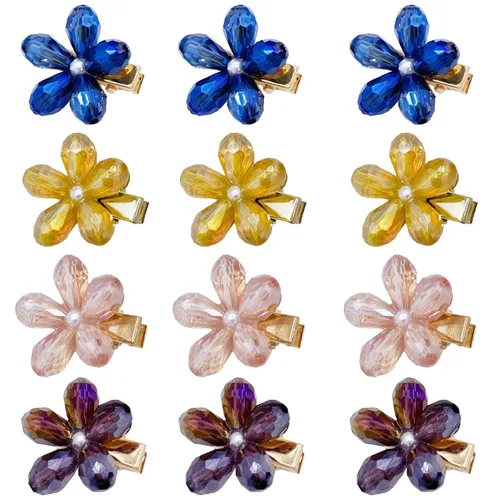 12 pinzas de cristal para el cabello, perlas, horquillas de cocodrilo, pequeños pasadores de pelo de flores para mujeres y niñas, accesorios para el
