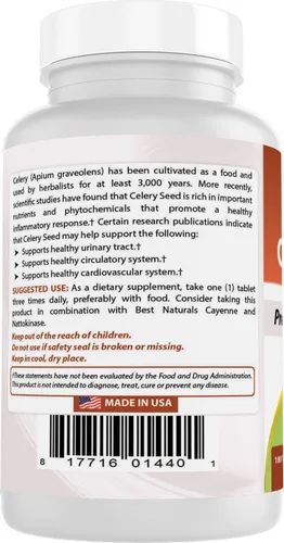 Miniatura 7 de Best Naturals Tableta de semillas de apio de 600 mg, 180 unidades (817716014401)