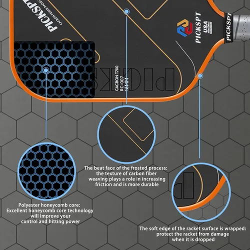 Miniatura 4 de USAPA Approved Pickleball Paddles: 3K/T700 Carbon Fiber Surface, Polypropylene Core, Lightweight (7.8-8oz), with Pro Bundle (Balls, Grips, Bag) &