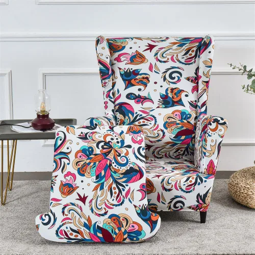 Miniatura 8 de Fundas para silla Wingback, 2 piezas, fundas elásticas elegantes para silla de ala con parte inferior elástica, protector de muebles para Hojas