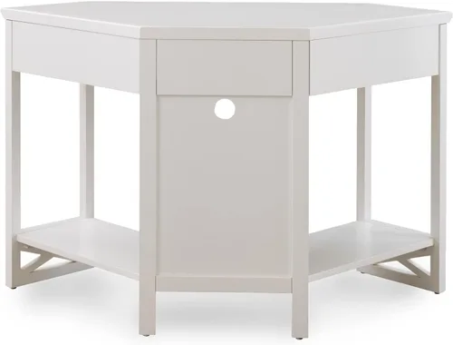 Miniatura 6 de Leick Home Sage 85430 - Escritorio esquinero de oficina, madera maciza, con cajón frontal para teclado, color blanco blanco (White/Brushed Nickel)
