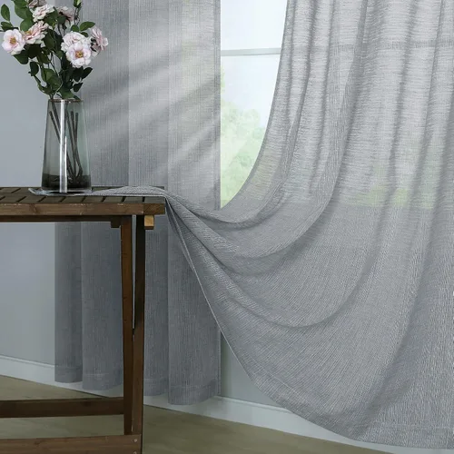 Miniatura 4 de Cortinas blancas y grises de 84 pulgadas de largo para sala de estar, 2 paneles con ojales, cortinas semitransparentes de arpillera de lino