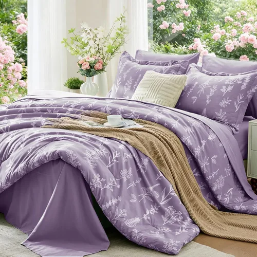 Miniatura 45 de MUXHOMO Juego de edredón tamaño individual XL, elegante juego de cama con estampado floral en una bolsa, 5 piezas, ultra suave y transpirable