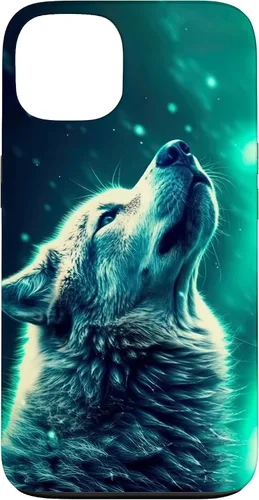Miniatura 7 de Howling Wolf in Night Green Northern Lights Wolves Dog Lover Case for iPhone 16