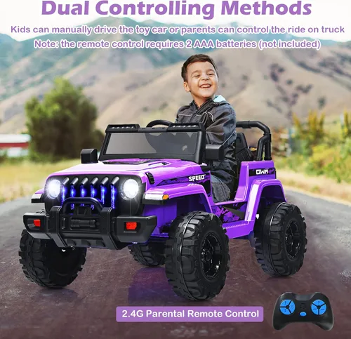 Miniatura 2 de INFANS Camión de paseo para niños con control remoto de 2.4 G, autos eléctricos con batería de 12 V para niños con 3 velocidades, pantalla de Púrpura