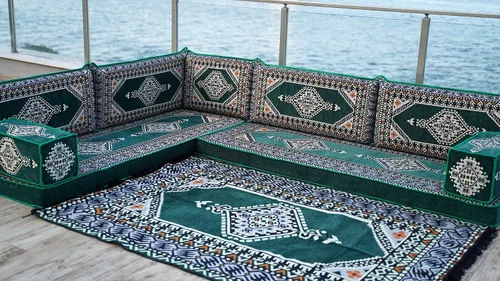 Miniatura 3 de arabicsofa Verde Juego de Asientos de Suelo Orientales Hechos a Mano – Sofá de Suelo Tradicional con Respaldo