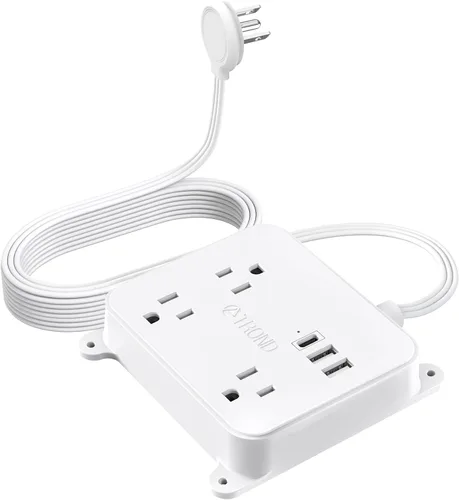 Miniatura 15 de TROND Cable de Extensión Plano Ultra Delgado, Regleta de Alimentación de Enchufe Plano con 3 Cargadores USB, 3 Salidas de CA Estación de Carga