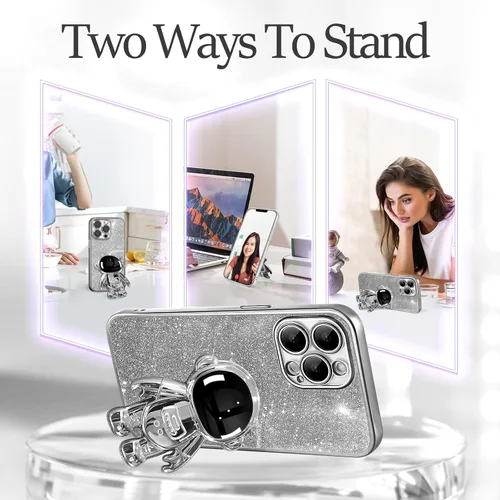 Miniatura 17 de Buleens Funda para iPhone 11 Pro Max Astronauta, Fundas Transparentes para iPhone 11 ProMax con Papel con Purpurina y Soporte de Astronauta, Mujeres