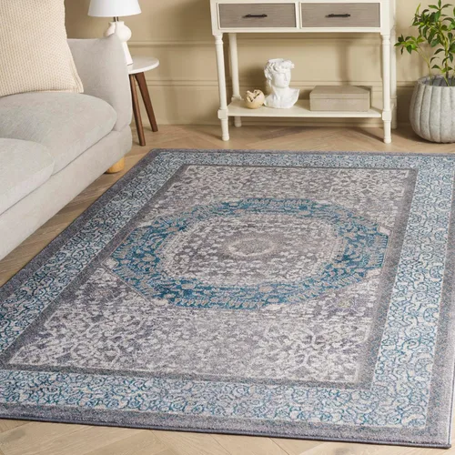 Miniatura 12 de SAFAVIEH Sofia Collection SOF365M - Alfombra bohemia tribal envejecida de 2 pies 2 pulgadas x 8 pies, color azul/beige, no desprende pelusa