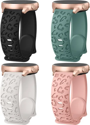 4 Pack de bandas grabadas con leopardo compatibles con Samsung Galaxy Watch 7/FE/6/5/4 Band 40mm 44mm, Galaxy Watch 5 Pro 45mm, Galaxy Active 2,