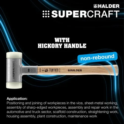 Miniatura 2 de Halder SuperCraft Dead Blow Mallet 3366.020 - Mazo sin rebote, inserciones de nailon duro, mango de madera de nogal americano con protector