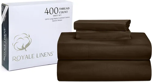 Miniatura 44 de ROYALE LINENS Juego de sábanas de 300 hilos 100% algodón peinado de fibras largas, 4 piezas, 1 sábana bajera, 1 encimera y 2 fundas de almohada