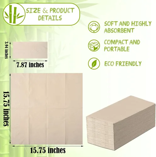 Miniatura 3 de WILLBOND 300 servilletas de papel desechables a granel, toallas de papel de bambú desechables para baño, servilletas ecológicas de color marrón sin