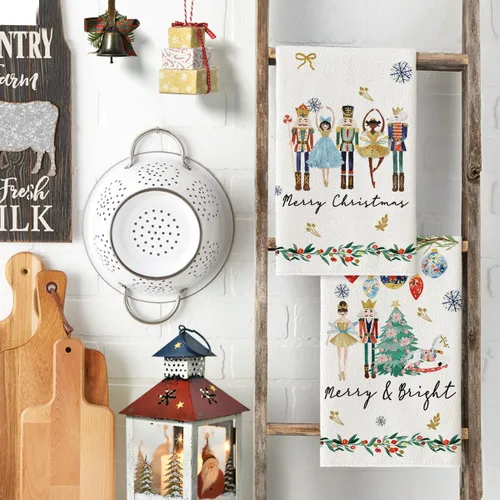 Miniatura 3 de Artoid Mode Toallas de Cocina de Navidad con Nueces, Bolas de Navidad y Árboles, Toallas de Mano con Copos de Nieve, Decoración Feliz Navidad, Juego