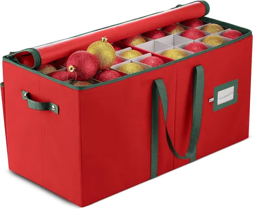 Miniatura 10 de ZOBER - Caja de almacenamiento para adornos navideños, con capacidad para 64 adornos, dos cremalleras, no tejido, a prueba de rasgaduras, 2-Verde