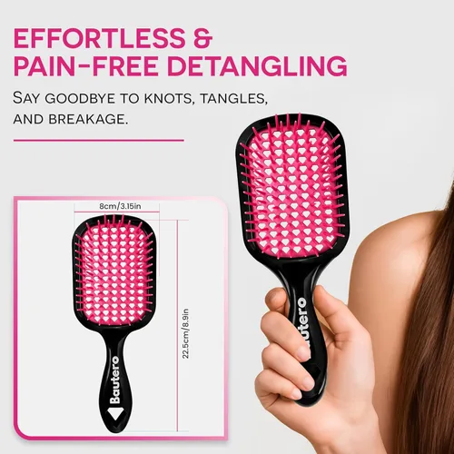 Miniatura 3 de Bautero Cepillo desenredante para cabello grueso y rizado, desenredante sin dolor para cabello natural enrollado 4C, reduce la rotura y el Sakura