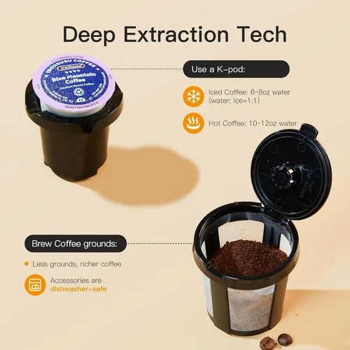 Miniatura 6 de Tastyle Mini Cafetera de Café Caliente y Helado de Una Sola Porción, para Cápsulas K y Molida, Tamaños de Preparación de 6 a 14 Onzas, con Libro
