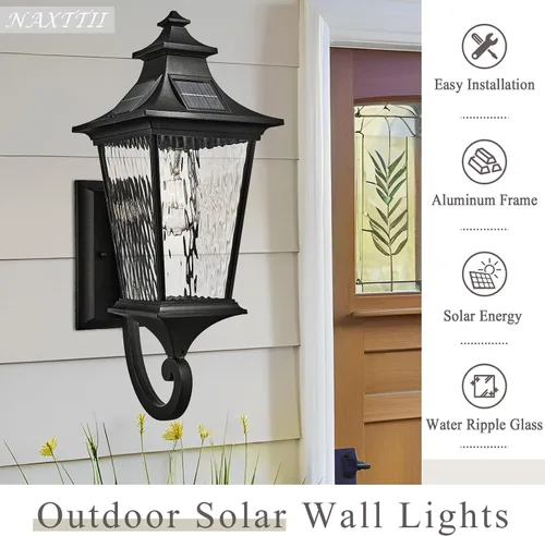 Miniatura 6 de Apliques solares impermeables para exteriores con control remoto de 20.9 pulgadas de altura, luces solares de pared de gran tamaño con vidrio