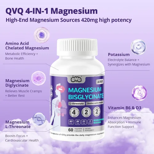 Miniatura 4 de 420 mg de bisglicinato de magnesio L-treonato aminoácido suplemento quelado con vitamina y potasio Fórmula de alta absorción para relajación