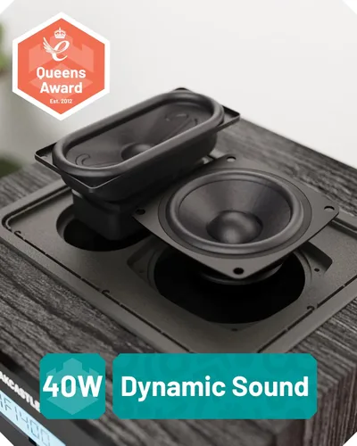 Miniatura 4 de Sistema de estéreo para el hogar con reproductor de CD, Bluetooth y radio Radio FM de 40W, construcción en madera maciza, 30 preajustes y alarma