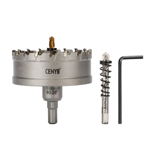 Miniatura 70 de 10 piezas (16-54 mm) Kit de sierra perforadora de carburo TCT para metales duros. Incluye 2 brocas de titanio, 1 broca piloto escalonada y 2 llaves
