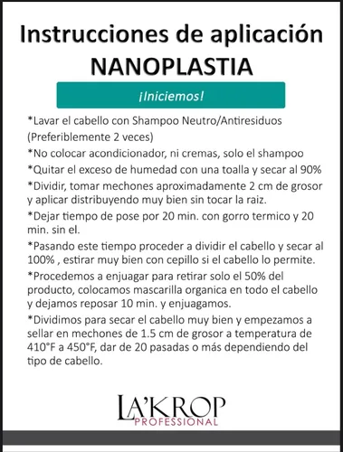Miniatura 7 de LAKROP NANOPLASTIA ORGANICA 1000ML - TRATAMIENTO CABELLO DE QUERATINA - KERATINA PARA ALISAR EL PELO - PARA CABELLO SECO Y MALTRATADO - KERATINA
