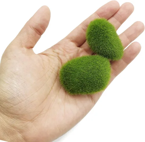 Miniatura 5 de RONYOUNG 40 rocas artificiales de musgo decorativas de 4 tamaños, bolas de musgo verde, piedras de musgo verde, piedras cubiertas de musgo verde