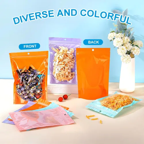Miniatura 4 de Paquete de 100 bolsas de almacenamiento de alimentos Mylar con ventana, bolsa resellable de 7 x 10 pulgadas, a prueba de olores, bolsas de plástico