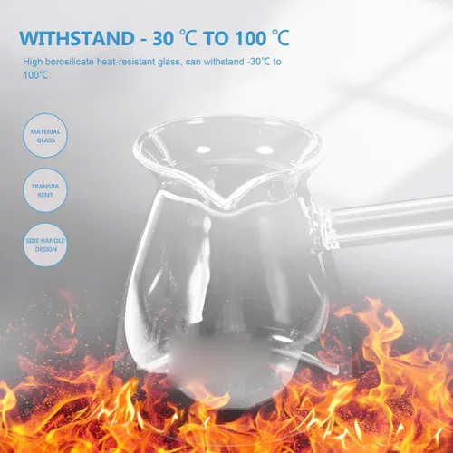 Miniatura 6 de Cafetera turca con mango lateral: olla de vidrio para café, té, leche, diseño compacto con boquilla en forma de V para vertido controlado - 15.2 fl