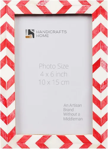 Miniatura 12 de Handicrafts Home Marco de fotos de mosaico chevron – Marco de fotos hecho a mano con incrustaciones de hueso de 4 por 6 para decoración de mesa
