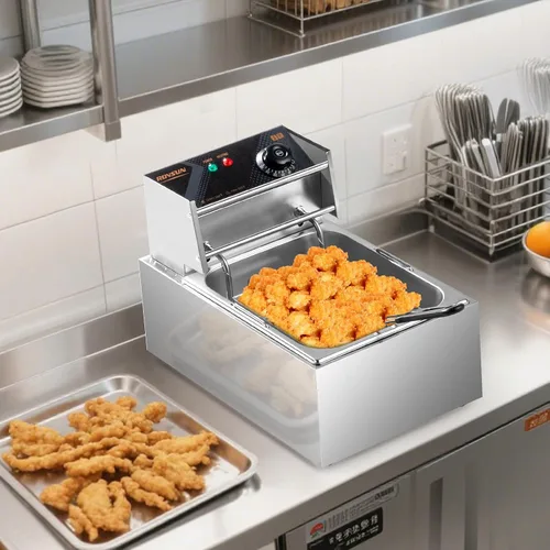 Miniatura 8 de ROVSUN Freidora Profunda Eléctrica Comercial de 11.4QT con Cesta y Tapa, Máquina de Freír de Encimera, Freidora Francesa de Acero Inoxidable
