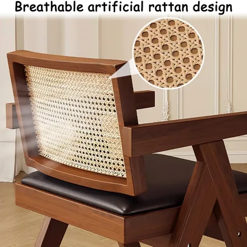 Miniatura 6 de YVYKFZD Juego de sillas de comedor de ratán, sillas de comedor de madera, sillas de cocina con respaldo tejido, sillón tapizado, silla auxiliar