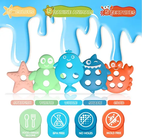 Miniatura 3 de Juguetes de baño para bebés, silicona de alta calidad, sin moho, para clasificar y apilar formas de animales del océano, juguetes de baño para niños