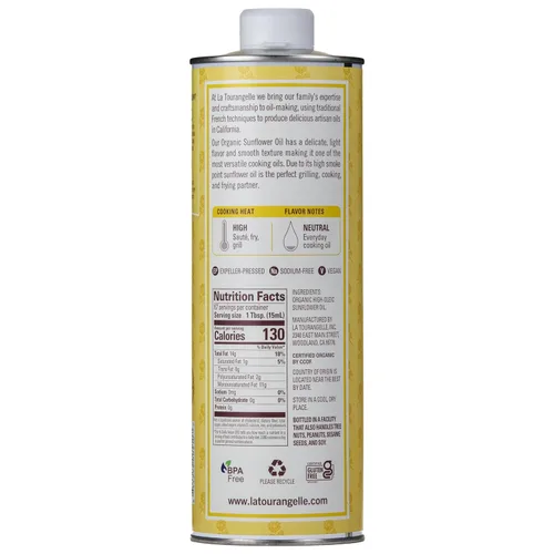 Miniatura 2 de La Tourangelle, Aceite orgánico de girasol alto oleico, aceite neutro para cocinar a fuego medio a alto y cuidado de la piel, sin OMG, libre