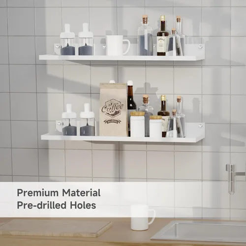 Miniatura 6 de Paquete de 4 estantes flotantes de metal, estante grande de pared de 17 x 6 pulgadas para almacenamiento, estantería blanca para niños, estantes