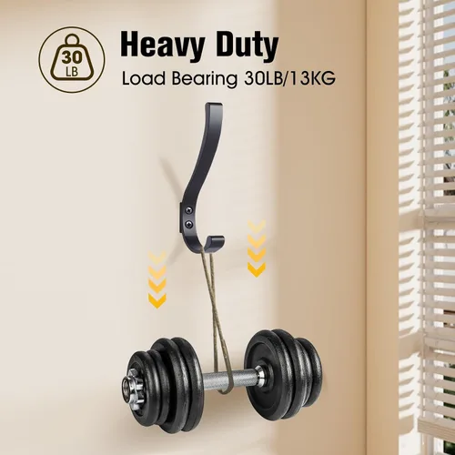 Miniatura 5 de Dntorx Paquete de 4 ganchos de pared, ganchos negros grandes de 5.6 pulgadas, ganchos negros de montaje en pared, ganchos de metal para toallas