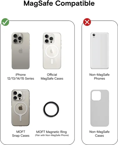 Miniatura 4 de MOFT MagSafe - Soporte para teléfono compatible con iPhone 16/15/14/13/12 Series Fuerte magnético, soporte para tarjetas de teléfono de cuero vegano