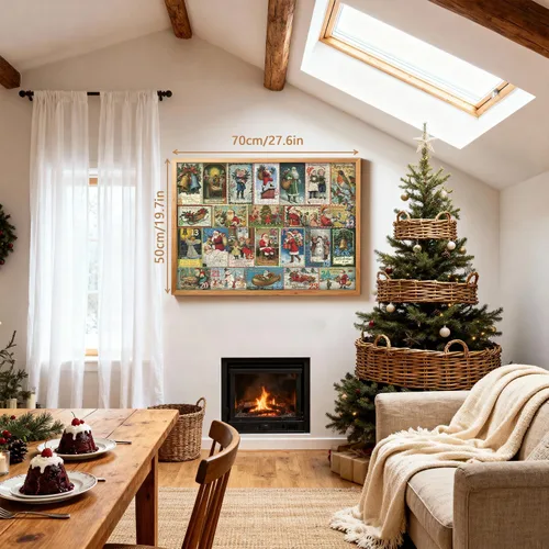 Miniatura 3 de Rompecabezas de Navidad vintage para adultos de 1000 piezas, rompecabezas de vacaciones de Navidad con 24 postales de Navidad, rompecabezas