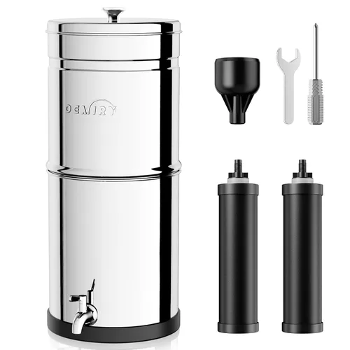Sistema de filtro de agua por gravedad, sistema de encimera de acero inoxidable 2.25 G, purificador de agua, reduce el 99% de cloro para el hogar,