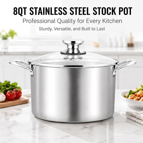 Miniatura 6 de TeamFar Olla de 8 cuartos de galón, olla de cocina de pasta de acero inoxidable de tres capas con tapa de vidrio, para estufas de cerámica de gas