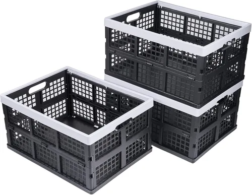 Miniatura 9 de Aebeky Paquete de 3 cajas de almacenamiento plegables de plástico, 30 L, cajas de plástico plegables para almacenamiento (blanco)