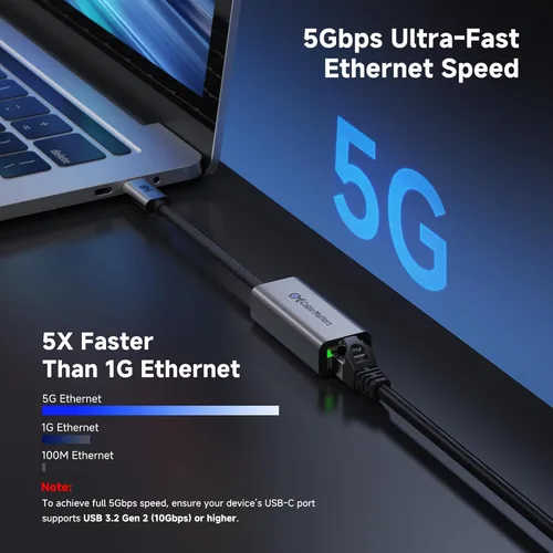 Miniatura 2 de Cable Matters Adaptador USB C a Ethernet de 5 Gb, velocidad de red de 5 Gigabit, adaptador USB C a Ethernet compatible con USB4, Thunderbolt 4/5