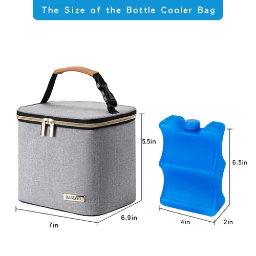 Miniatura 5 de Bolsa enfriadora de leche materna con bolsa de hielo para 4 biberones grandes de hasta 5 onzas, bolsa enfriadora de biberones ideal para madres gris